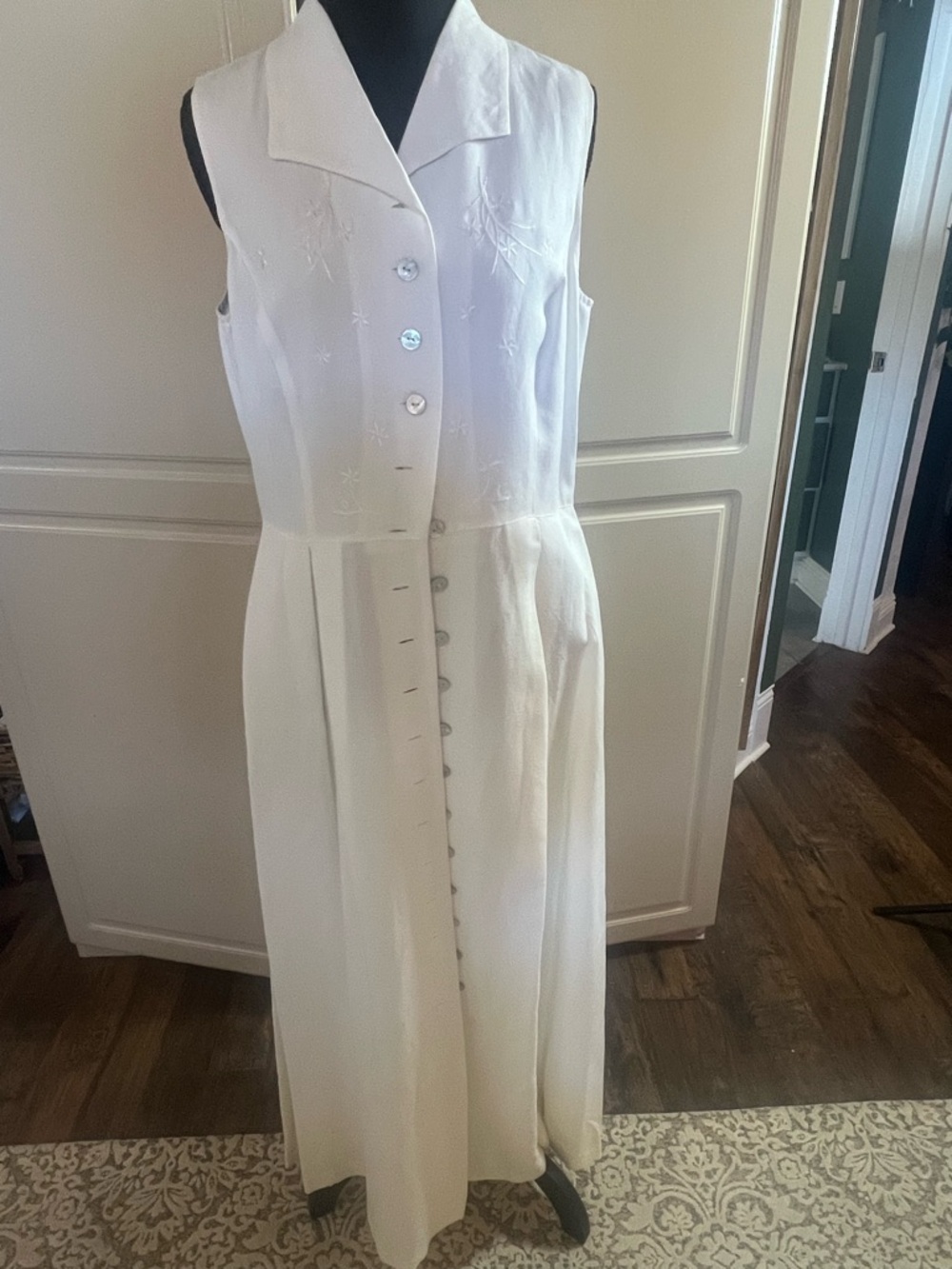 Laura Ashley White Sleeveless Maxi Dress with Embroidered Bodice
